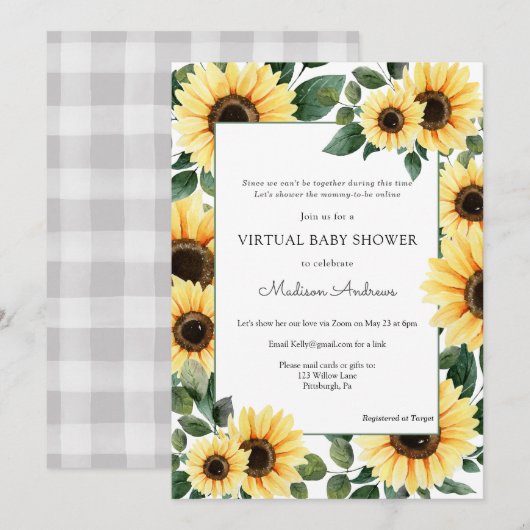 Virtual Baby Dusche Sonnenblume Einladung (Vorne/Hinten)
