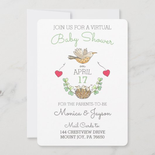 Virtual Baby Dusche Sweetest Mama Bird mit Nest Einladung (Vorderseite)