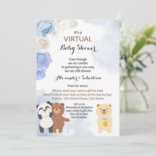 Virtual Baby Dusche Teddy Bears Einladung (Stehend Vorderseite)