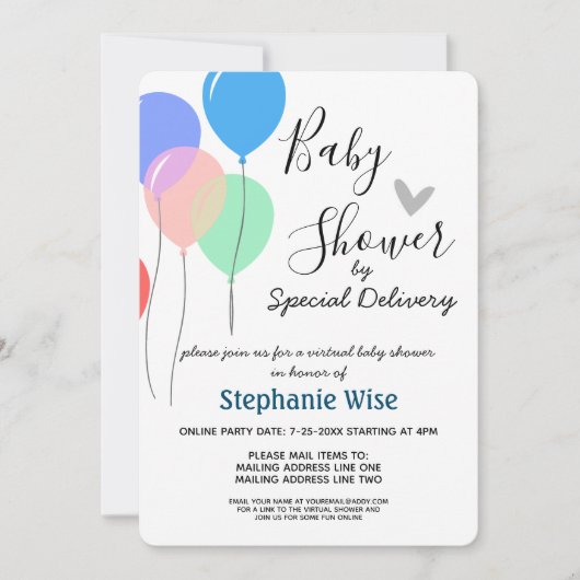 Virtual Baby Dusche von Mail Balloons Einladung (Vorderseite)