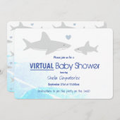 Virtual Baby Dusche White Gray Blue Shark Cartoon Einladung (Vorne/Hinten)