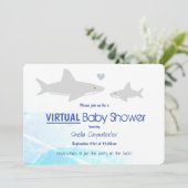 Virtual Baby Dusche White Gray Blue Shark Cartoon Einladung (Stehend Vorderseite)