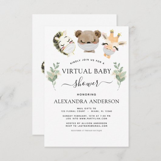 Virtual Baby Duwer Woodland Eukalyptus Greenery Einladung (Vorne/Hinten)