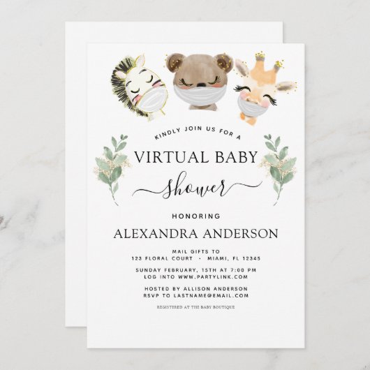 Virtual Baby Duwer Woodland Eukalyptus Greenery Einladung (Vorne/Hinten)