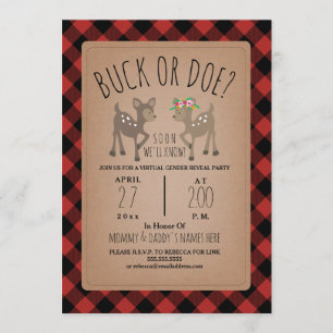Virtual Baby Gender Reveal Party Hirsch Kariert Einladung