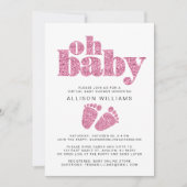 Virtual Baby Girl Dusche Rosa Glitzer Einladung (Vorderseite)