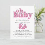 Virtual Baby Girl Dusche Rosa Glitzer Einladung (Stehend Vorderseite)