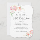 Virtual Baby Girl Dusche Rosa Wasserfarbe Einladung (Vorderseite)