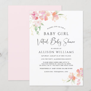 Virtual Baby Girl Dusche Rosa Wasserfarbe Einladung