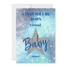 Virtual Baby Shower Boy Blue Modern Star ist Gebor