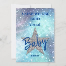 Virtual Baby Shower Boy Blue Modern Star ist Gebor Einladung