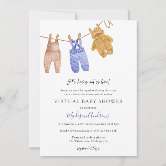 Virtual Baby Shower Boy Einladung (Vorderseite)