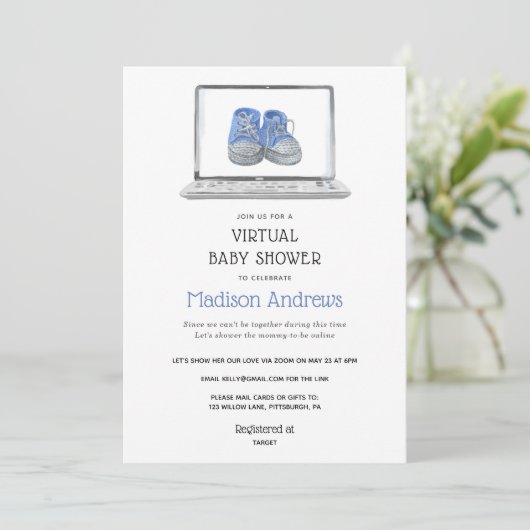 Virtual Baby Shower Boy Einladung (Stehend Vorderseite)