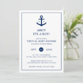 Virtual Baby Shower Boy Nautical Anchor Monogram Einladung (Stehend Vorderseite)