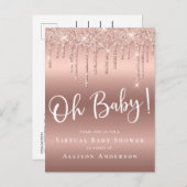 Virtual Baby Shower Driving Glitzer Rose Gold Einladungspostkarte (Vorne/Hinten)