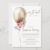 Virtual Baby Shower Luxe Beige Balloon Glitzer Einladung (Vorderseite)