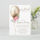 Virtual Baby Shower Luxe Beige Balloon Glitzer Einladung (Stehend Vorderseite)