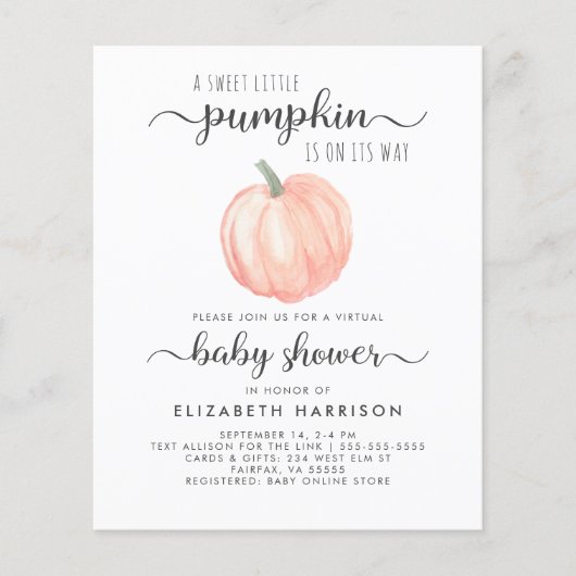 Virtual Baby Shower Orange Pumpkin Einladung (Vorderseite)