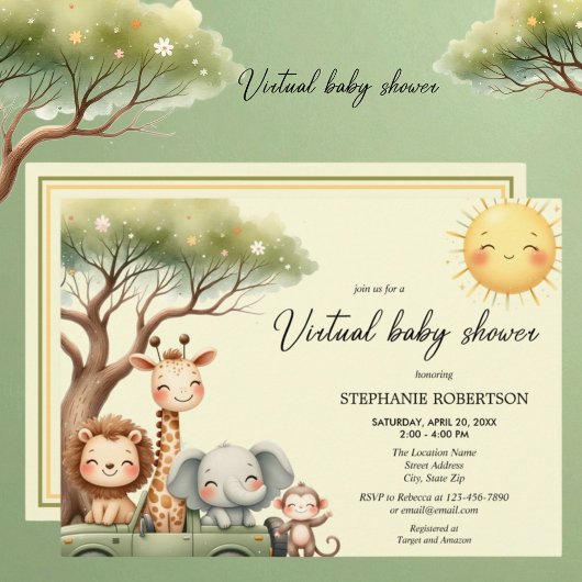 Virtual Baby Shower safari animals gender neutral Einladung