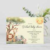 Virtual Baby Shower safari animals gender neutral Einladung (Stehend Vorderseite)