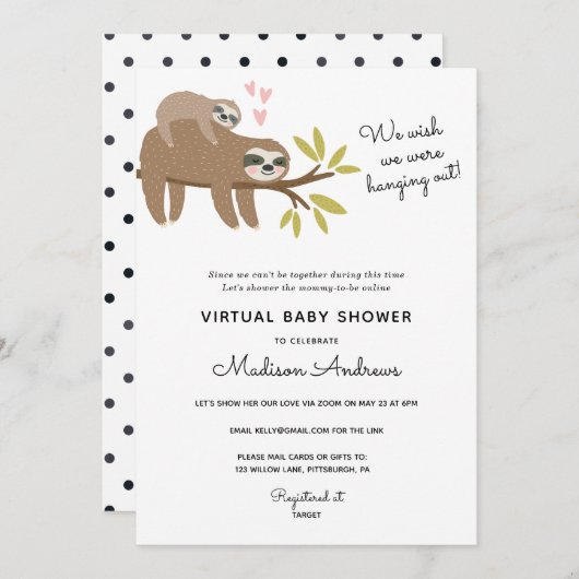 Virtual Baby Shower Sloth Einladung (Vorne/Hinten)