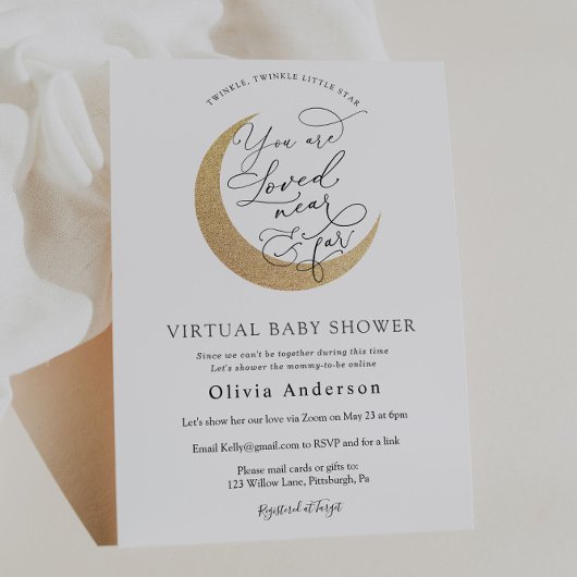 Virtual Baby Shower Twinkle Star und Mond Einladung