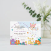 Virtual Baby Shower Unicorn Fairy Birds Florals Einladungspostkarte (Stehend Vorderseite)