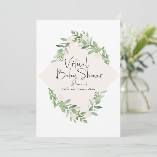 Virtual Baby Shower Watercolor Einladung für Mädch (Stehend Vorderseite)