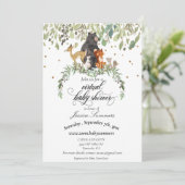 Virtual Baby Shower Woodland Tiere Einladung (Stehend Vorderseite)