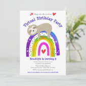 Virtual Birthday Niedlich Sloth Boho Rainbow Moder Einladung (Stehend Vorderseite)