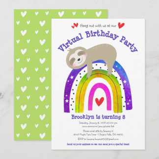 Virtual Birthday Niedlich Sloth Boho Rainbow Moder Einladung