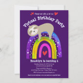 Virtual Birthday Niedlich Sloth Modern Boho Rainbo Einladung (Vorderseite)
