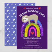 Virtual Birthday Niedlich Sloth Modern Boho Rainbo Einladung (Vorne/Hinten)