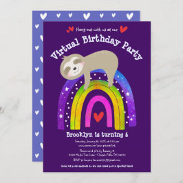 Virtual Birthday Niedlich Sloth Modern Boho Rainbo Einladung