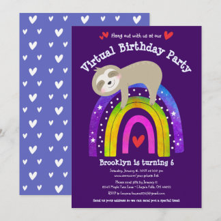Virtual Birthday Niedlich Sloth Modern Boho Rainbo Einladung