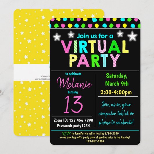 Virtual Birthday Party-Design Einladung (Vorne/Hinten)