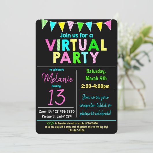 Virtual Birthday Party-Design Einladung (Stehend Vorderseite)
