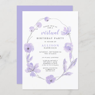Virtual Birthday Party Floral Watercolor Lavendel Einladung