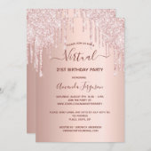 Virtual Birthday Party Rose Gold Glitzer Rosa Glai Einladung (Vorne/Hinten)