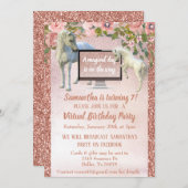 Virtual Birthday Party Rose Gold Unicorn Einladung (Vorne/Hinten)