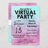 Virtual Birthday Party Watercolor Design Einladung (Vorne/Hinten)