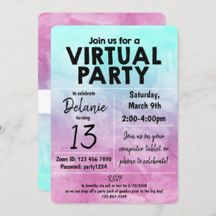Virtual Birthday Party Watercolor Design Einladung