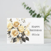 Virtual Bloom Gold und Black Birthday Karte (Stehend Vorderseite)