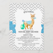 Virtual Blue Llama Zickzack Glitzer Baby Dusche Einladung (Vorne/Hinten)