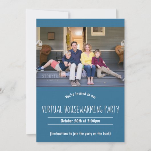 Virtual Blue White Housewarming Foto Einladung (Vorderseite)