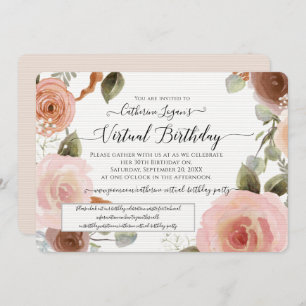 Virtual Blush Floral Watercolor Wreath Geburtstag Einladung