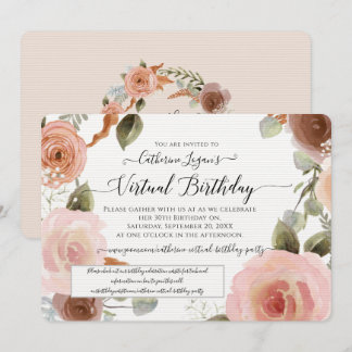 Virtual Blush Floral Watercolor Wreath Geburtstag Einladung