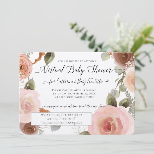 Virtual Blush Pink Blumenkleider Kindermädchen Dus Einladung (Stehend Vorderseite)