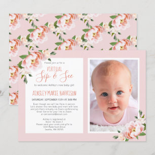 Virtual Blush Pink Foto Baby Girl Dusche Einladung