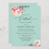 Virtual Blush Pink Minze Green Floral Brautparty Einladung (Vorne/Hinten)
